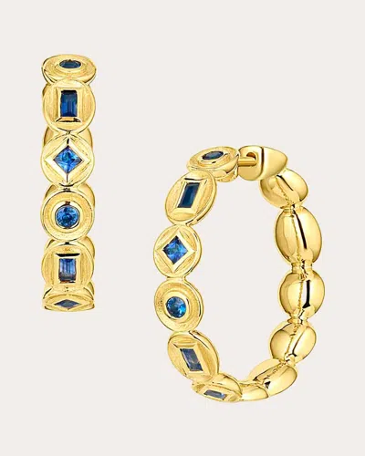 Jennifer Demoro Women's Sapphire Bezel Hoop Earrings In Blue
