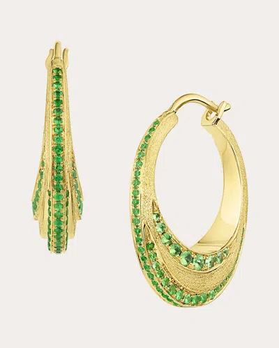 Jennifer Demoro Women's Color Wave Tsavorite Short Huggie Earrings 18k Gold In Green