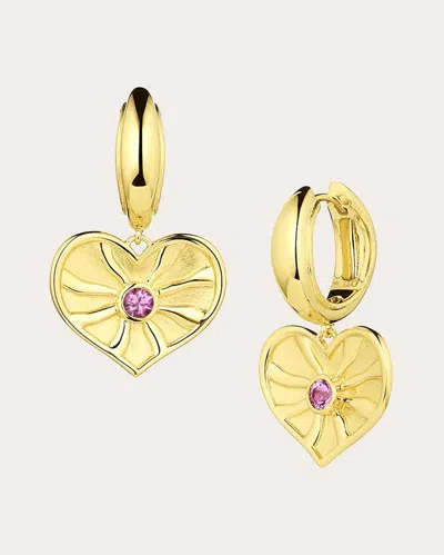 Jennifer Demoro Women's So Wavy 18k Gold Pink Sapphire Heart Hoop Earrings In Pink