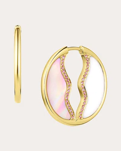 Jennifer Demoro Women's So Wavy 18k Gold Mother Of Pearl Onyx And Sapphire Hoop Earrings In Pink