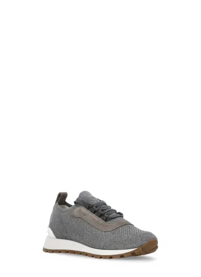 Brunello Cucinelli Monili Suede-trimmed Sneakers In Grey