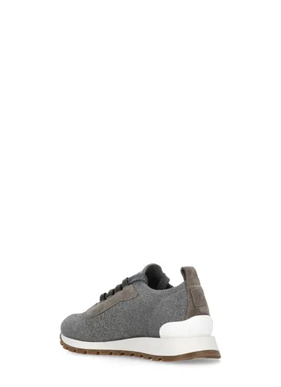 Brunello Cucinelli Monili Suede-trimmed Sneakers In Grey