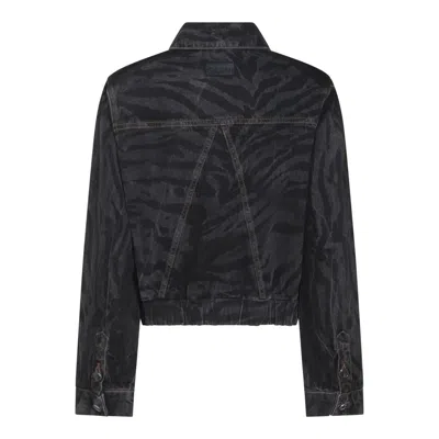 Ganni Animal Motif Denim Cropped Jacket In Black