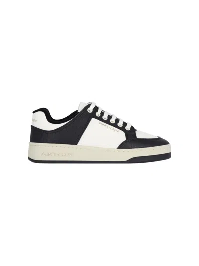 Saint Laurent Low-top Leather Sneakers Featuring Contrast Panels In Black