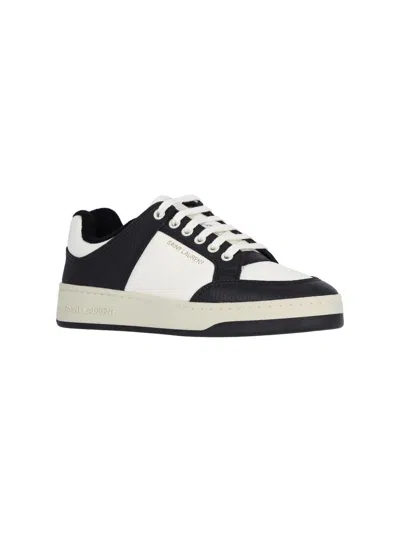 Saint Laurent Low-top Leather Sneakers Featuring Contrast Panels In Black