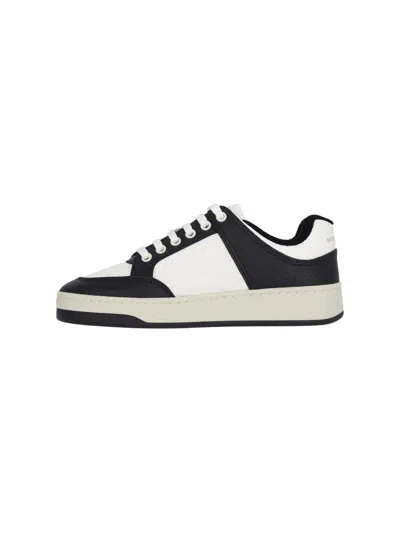 Saint Laurent Low-top Leather Sneakers Featuring Contrast Panels In Black
