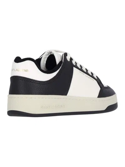 Saint Laurent Low-top Leather Sneakers Featuring Contrast Panels In Black