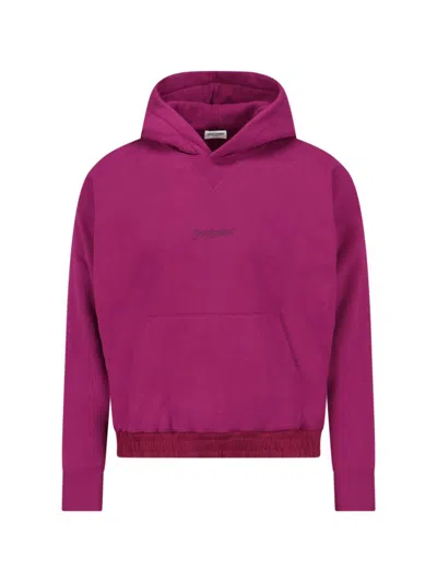 Saint Laurent Cotton Sweatshirt With Hood And Kangaroo Pocket In Violet