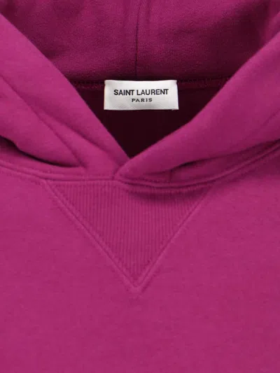 Saint Laurent Cotton Sweatshirt With Hood And Kangaroo Pocket In Violet