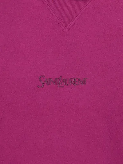 Saint Laurent Cotton Sweatshirt With Hood And Kangaroo Pocket In Violet