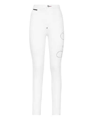 Philipp Plein Denim Super High Waist Jegging In White