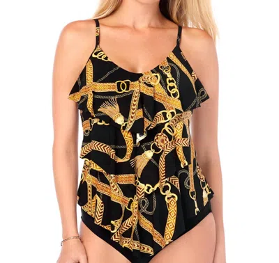 Magicsuit Rita Triple Tiered Tankini Top In Black In Gold