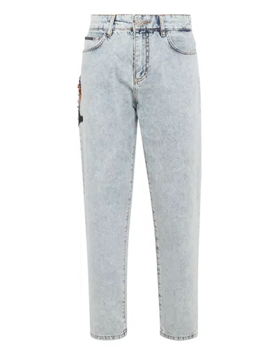 Philipp Plein Denim Trousers Mom Fit Paisley In Multi