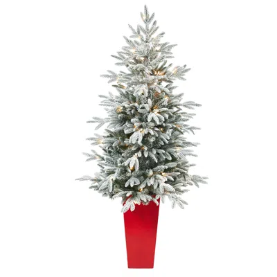 Homplanti 5' Flkd Manchester Spruce Xmas Tree N Red Tower Planter
