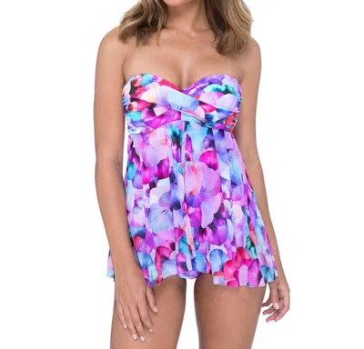 PROFILE BY GOTTEX BANDEAU STRAPLESS FLYAWAY ONE PIECE SWIMSUIT IN POCKET FULL OF POSIES 