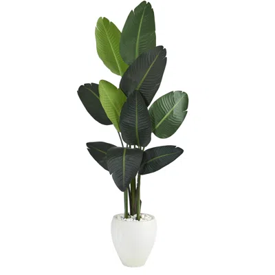 Homplanti 63" Traveler's Palm Artificial Tree In White Planter