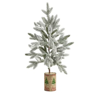 Homplanti 28" Flocked Christmas Artificial Tree In Decorative Planter