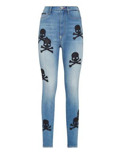 Philipp Plein Skull-patches High-waisted Skinny Jeans In Multi