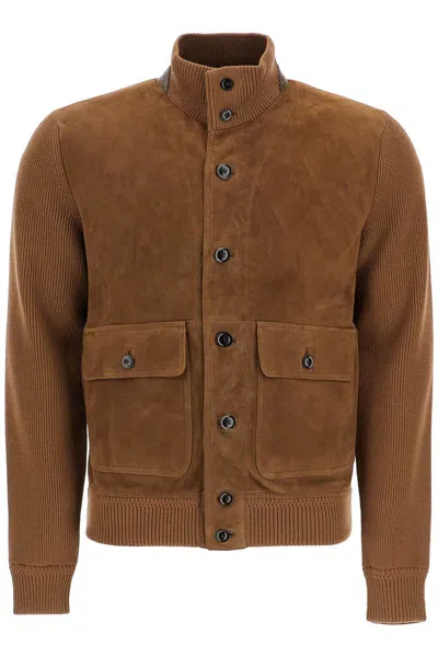 Shop Tom Ford Knit And Suede Blouson In Marrone