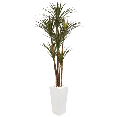 Homplanti 6.5' Giant Yucca Tree In White Planter Uv Rest (indr/outdr)