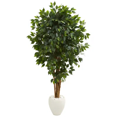 Homplanti 6' Ficus Artificial Tree In White Planter