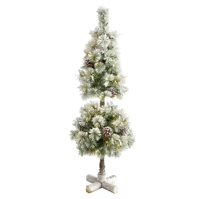 Homplanti 3' Flocked Christmas Tree Topiary W/50 Leds And Pine Cones