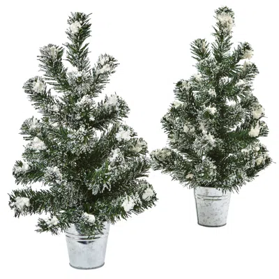 Homplanti 18" Snowy Pine Tree With Tin (set Of 2)