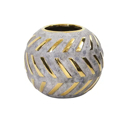 Homplanti 6" Regal Round Stone Vase With Gold Accents