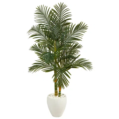 Homplanti 5.5' Golden Cane Artificial Palm Tree In White Planter