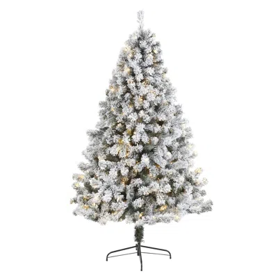 Homplanti 7' Flocked Fir Christmas Tree W/350 Led Lights And 750 Tips.