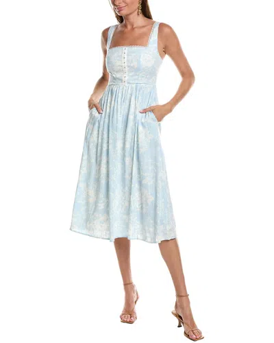 Jl Luxe Lace Linen-blend Midi Dress In Blue