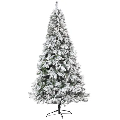 Homplanti 8' Flocked White Christmas Tree W/ Pinecones And 1260 Tips
