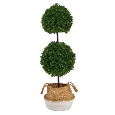 Homplanti 3.5' Boxwood Tree In Jute White Planter Uv (indoor/outdoor)