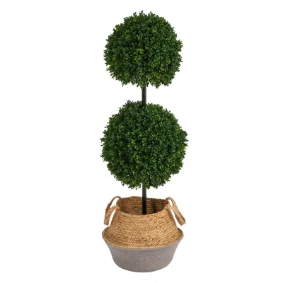 Homplanti 3.5' Boxwood Tree In Jute White Planter Uv (indoor/outdoor)