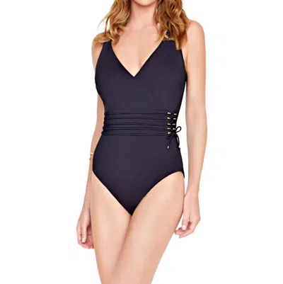 Gottex Surplice One Piece Swimsuit In Got Jezebel Black In Blue