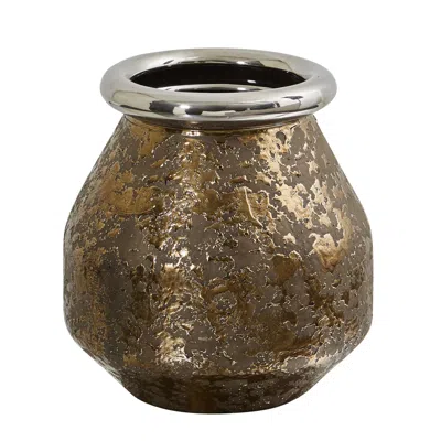 Homplanti 9.5" Textured Bronze Vase With Silver Rim