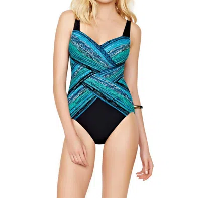 Gottex High Back One Piece Swimsuit In Got Snake Charmer In Blue