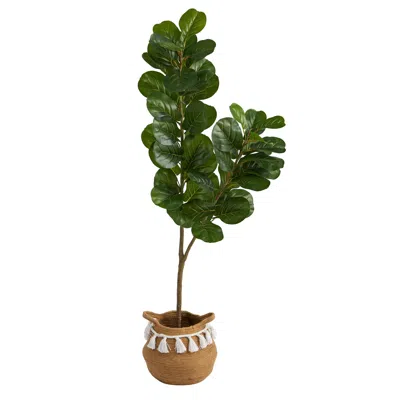 Homplanti 4.5' Fiddle Leaf Fig Tree In Cotton Planter W/tassels