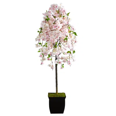 Homplanti 70" Cherry Blossom Artificial Tree In Black Metal Planter