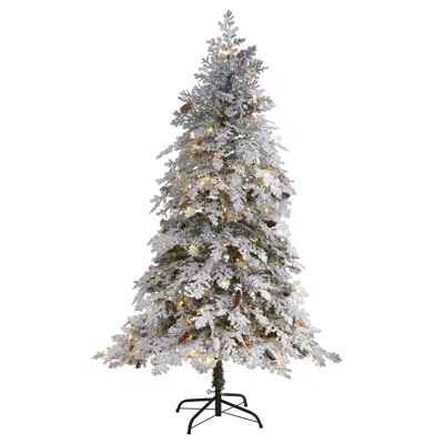 Homplanti 6' Flocked Spruce Christmas Tree With 250 Clear Led Lights