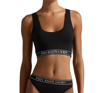 Polo Ralph Lauren Repeat-logo Scoop Cropped Tank In Onyx In Black