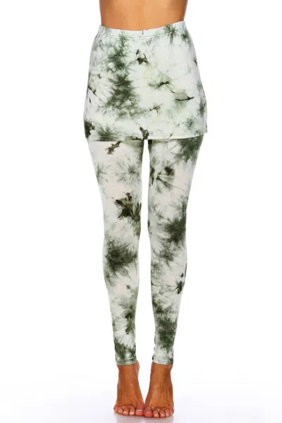 White Mark Tie Dye Skirted Leggings In Olive In Green