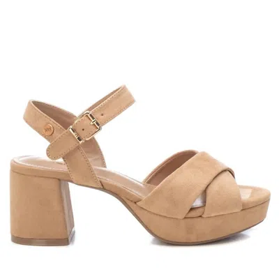 Shop Xti Women's Suede Heeled Platform Sandals In Beige