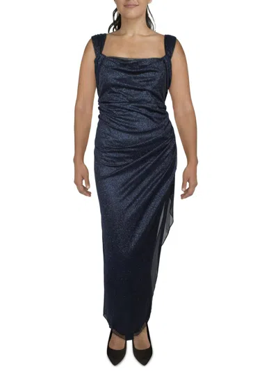 Alex Evenings Plus Womens Formal Glitter Evening Dress In Blue