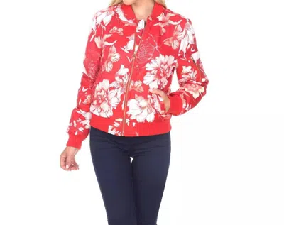 White Mark Floral Bomber Jacket In Red In Red