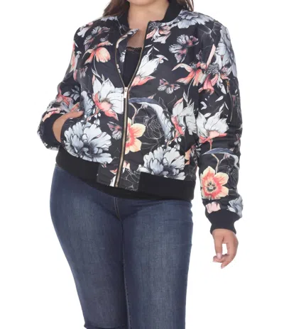 White Mark Floral Bomber Jacket - Plus Size In Black In Black