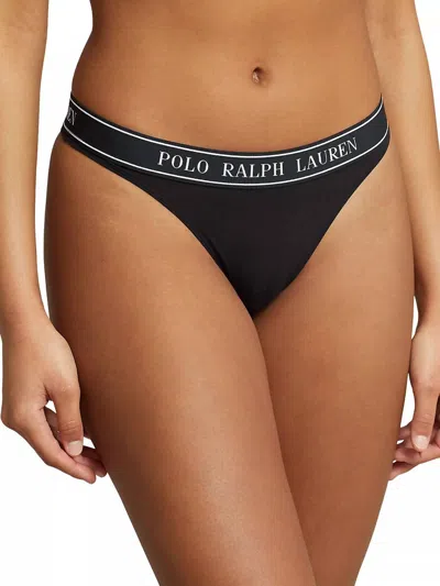 Polo Ralph Lauren Essentials Thong Panty In Onyx In Black