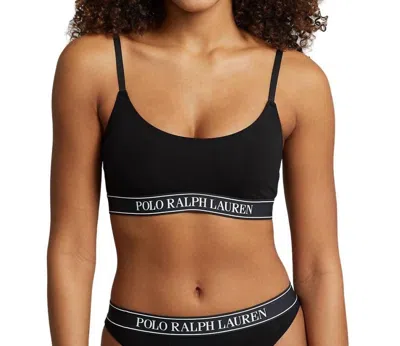 Polo Ralph Lauren Repeat-logo Cropped Scoopneck Tank In Onyx In Black