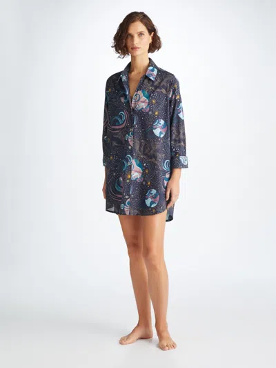 Shop Derek Rose Women's Nightshirt Ledbury 76 Cotton Batiste Navy