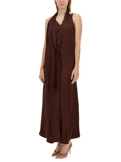 Shop Alysi Silk Crepe Dress In Brown